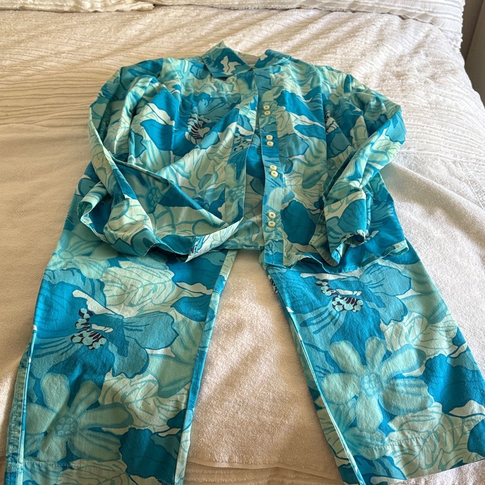 Blue Floral pants and blouse